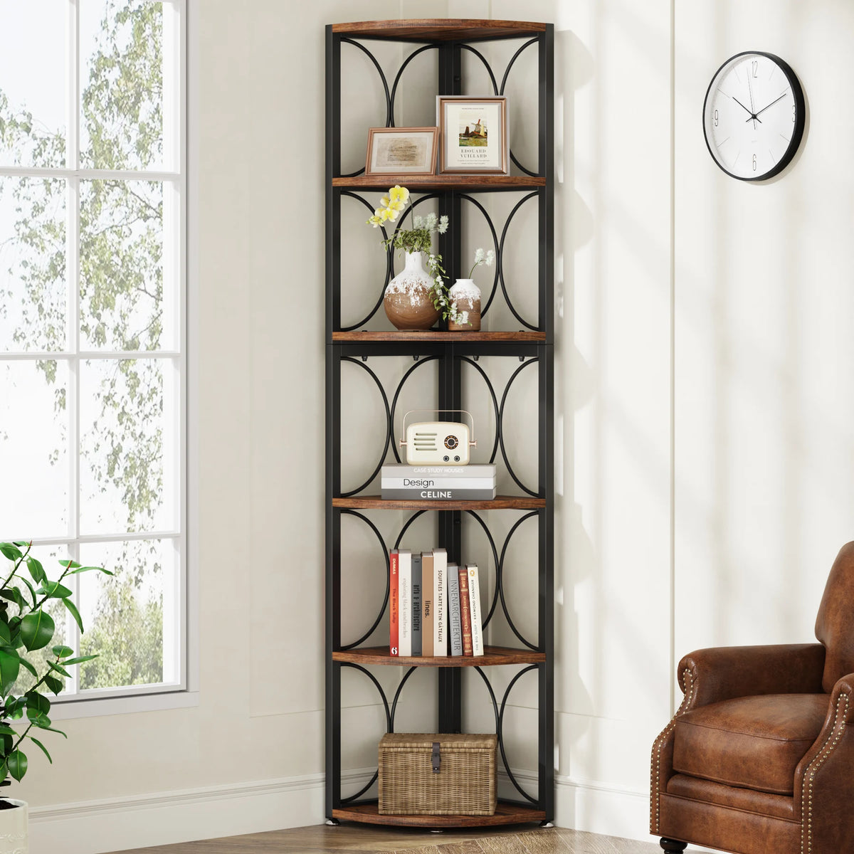 Tribesigns 6 Tier Corner Bookshelf Storage Rack Living Room