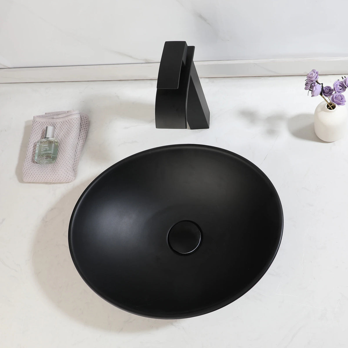 SINLAKU Oval Vessel Bathroom Sink Set With Waterfall Faucet