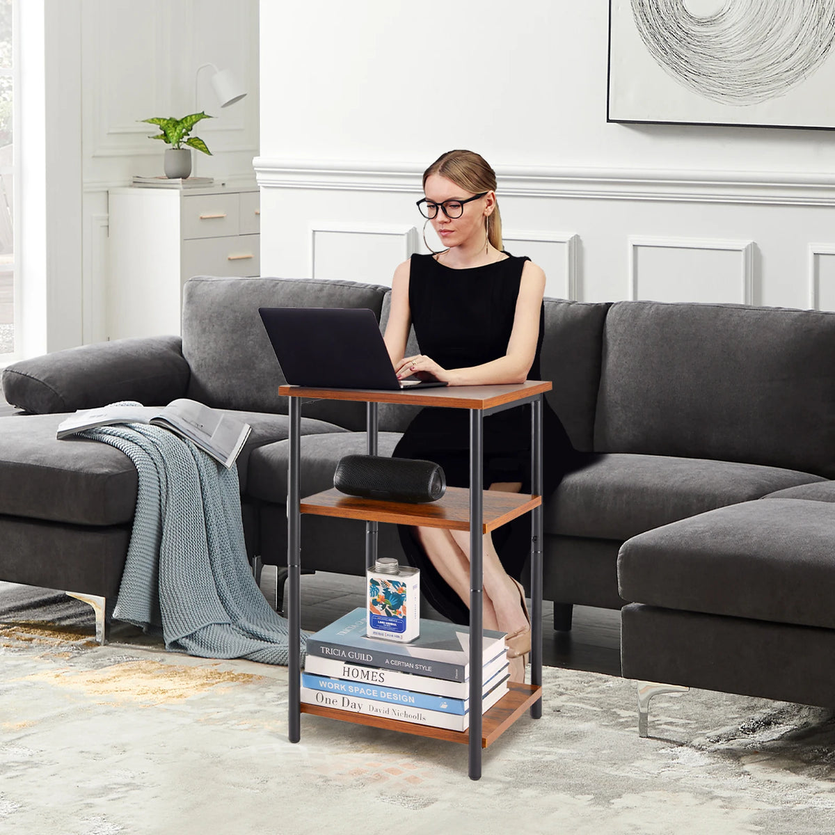 JHK Modern Steel Frame Side Table for Home Living Spaces