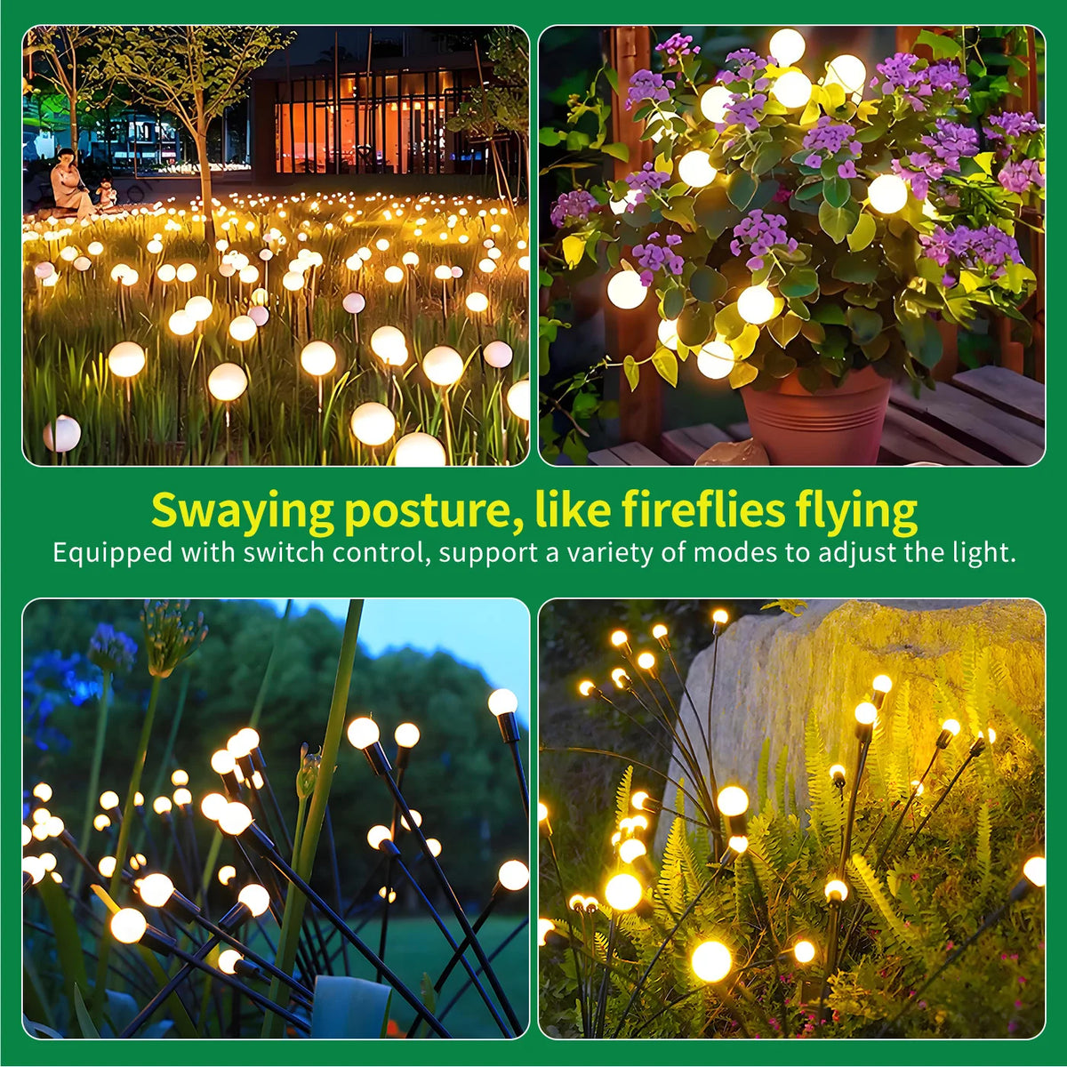 Solar Firefly LED Lights Outdoor Waterproof Garden Pathway