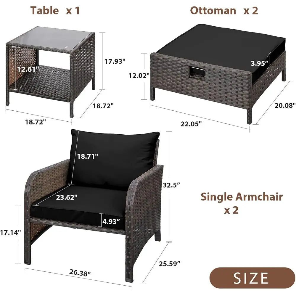 Five Piece Outdoor PE Wicker Patio Lounge Furniture Set