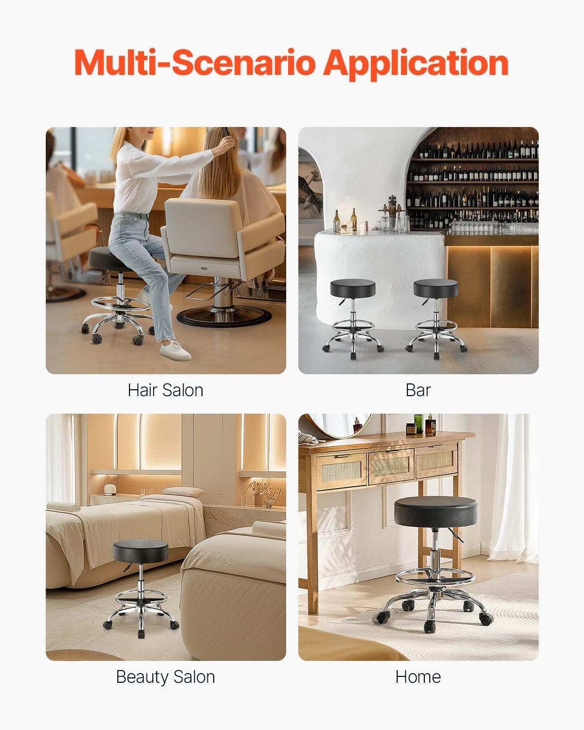 SucceBuy Adjustable Rolling Stool With Wheels for Salon Spa