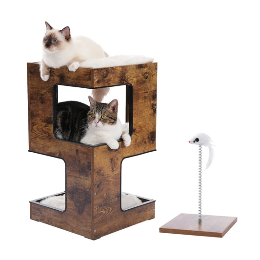 PAWZ Road Modern Wood Cat Condo Removable Mats Scratching Pad