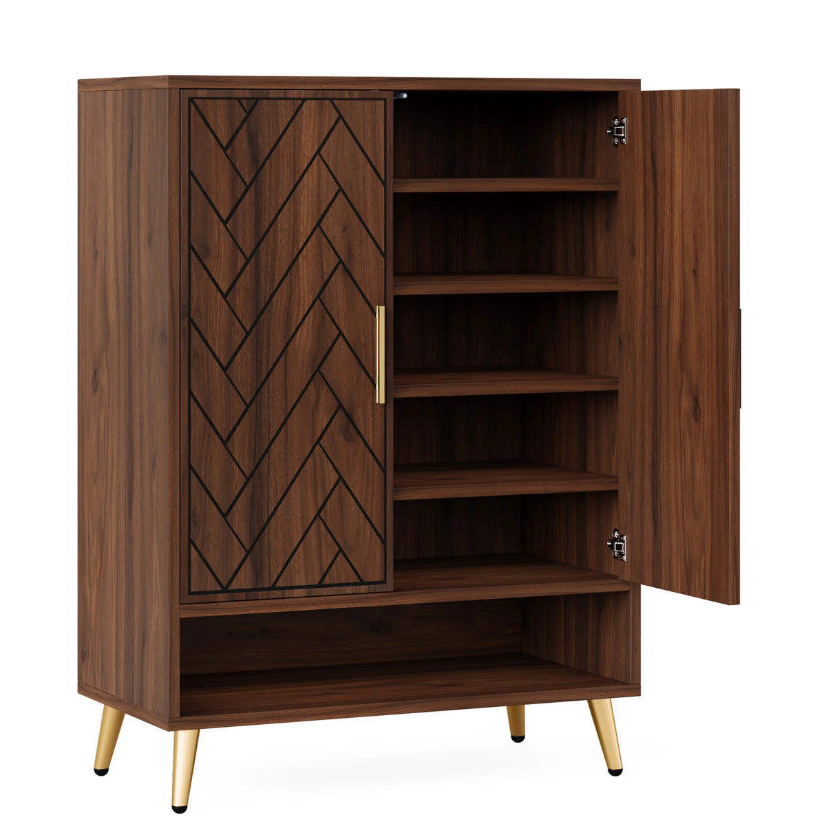Tribesigns Tiered Wooden Shoe Cabinet Featuring Adjustable Shelves And Doors