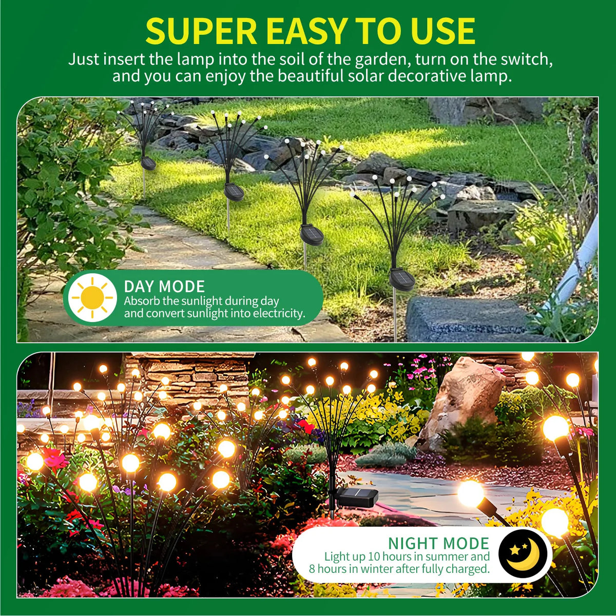 Solar Firefly LED Lights Outdoor Waterproof Garden Pathway