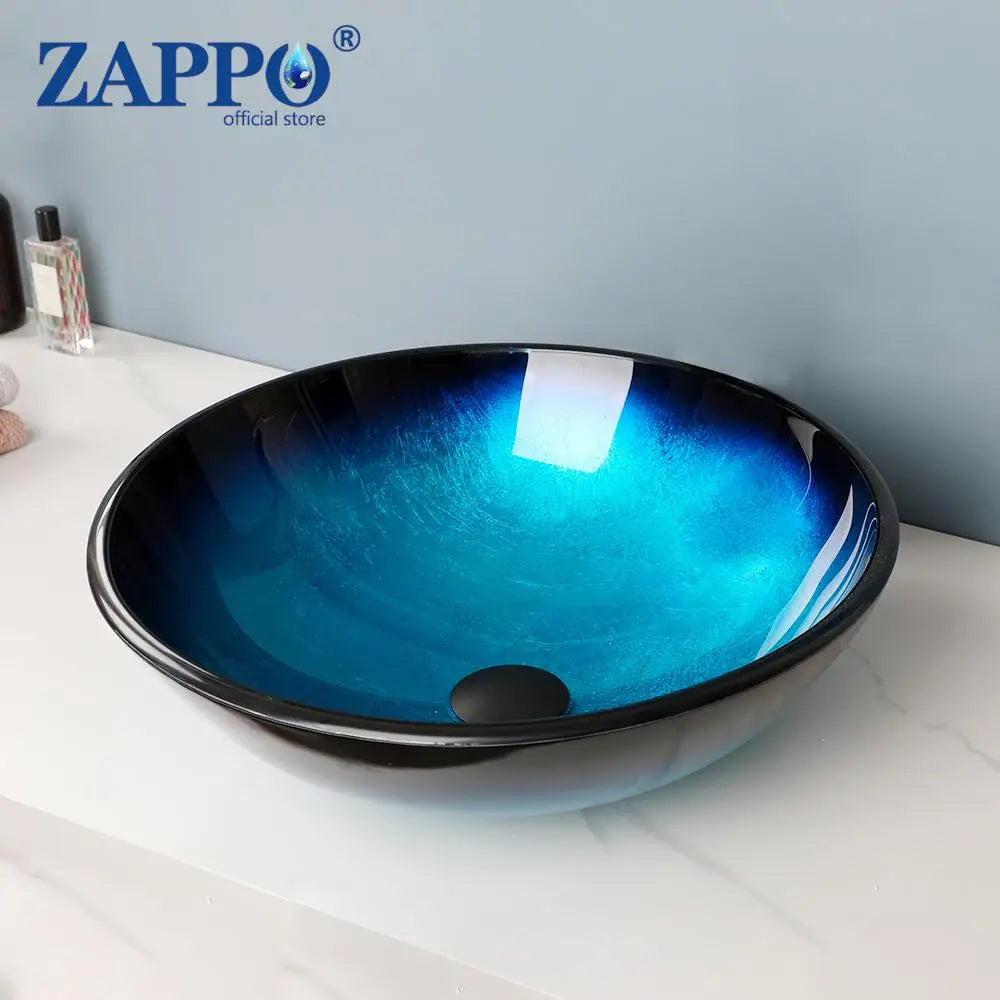 Mekkhal Tempered Glass Bathroom Oval Vessel Sink With Faucet