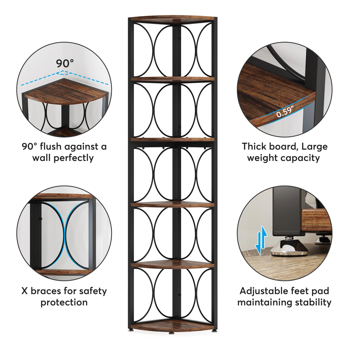Tribesigns 6 Tier Corner Bookshelf Storage Rack Living Room