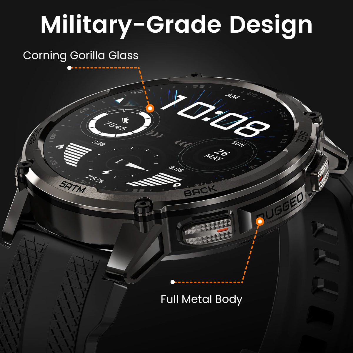 KOSPET Tank T4C Rugged Smartwatch With Dual Band GPS Flashlight