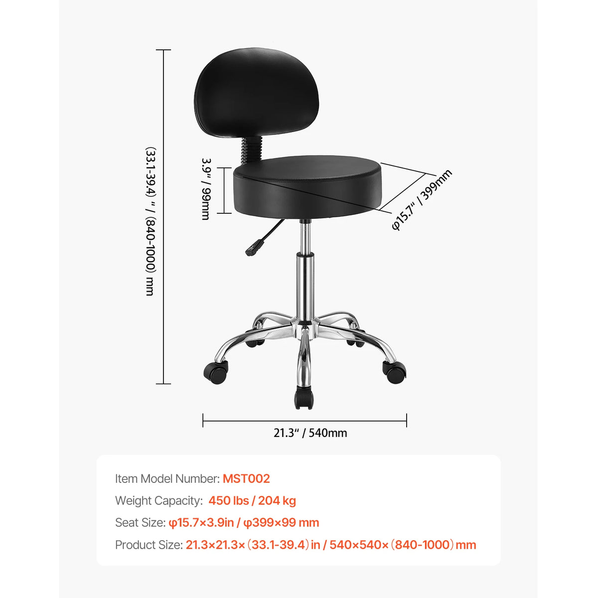 SucceBuy Adjustable Rolling Stool With Wheels for Salon Spa