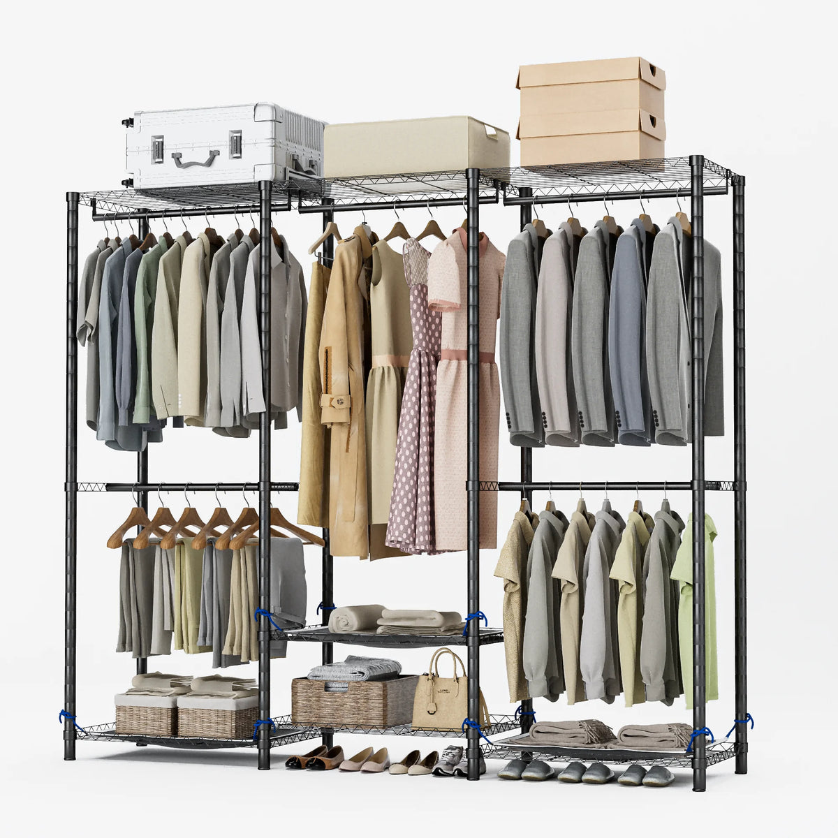 Freestanding Metal Clothes Rack And Heavy Duty Storage Organizer