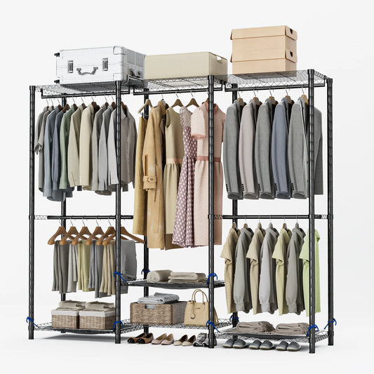 Freestanding Metal Clothes Rack And Heavy Duty Storage Organizer