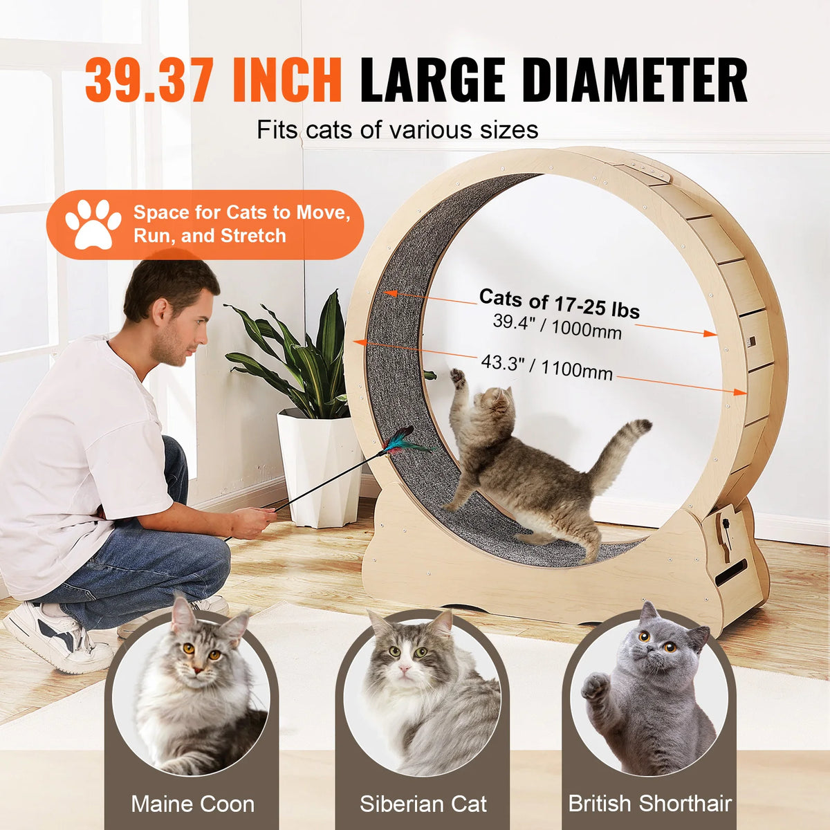 SucceBuy Wooden Cat Exercise Wheel For Indoor Cat Running