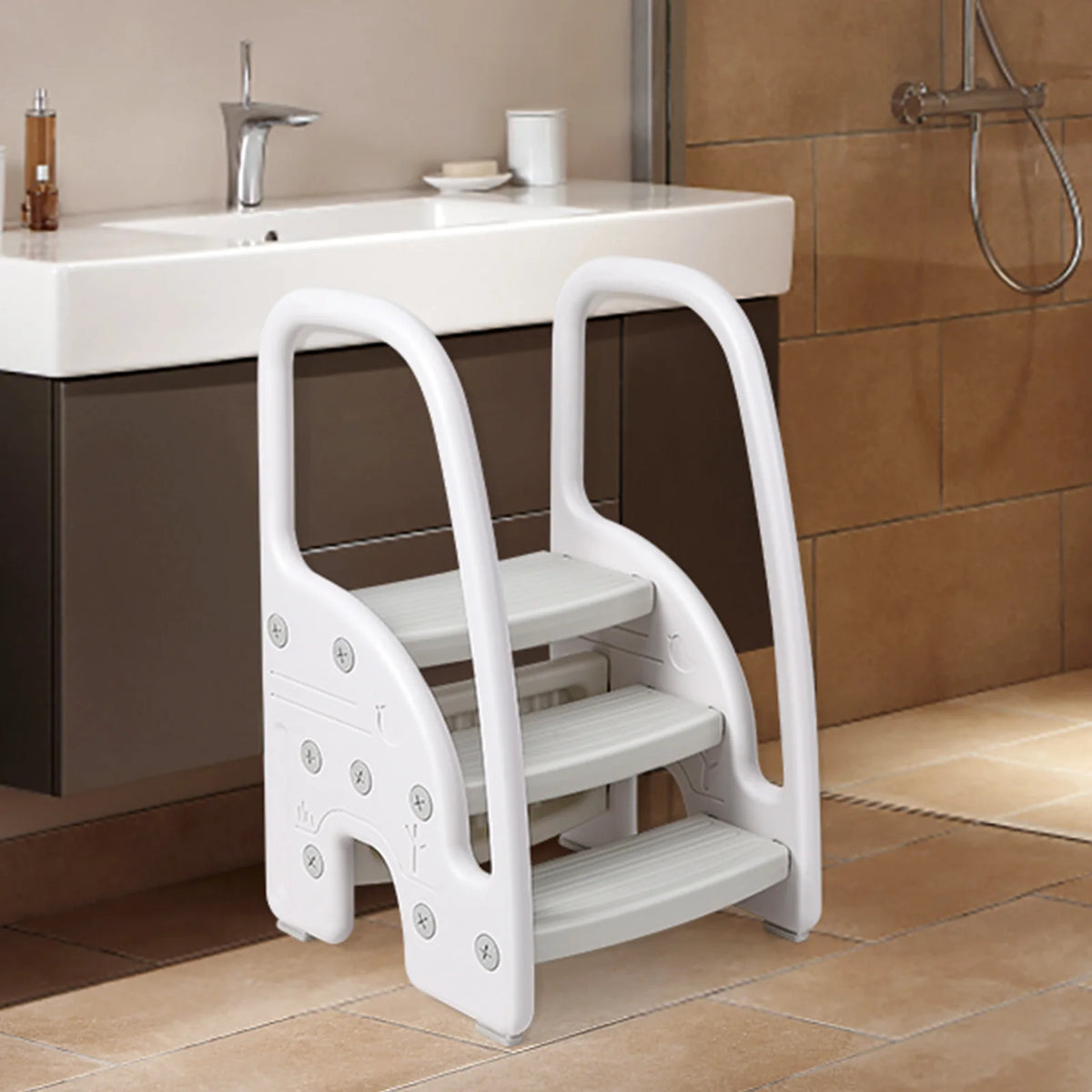 Dual Tier Toddler Step Stool With Side Handles For Bathrooms