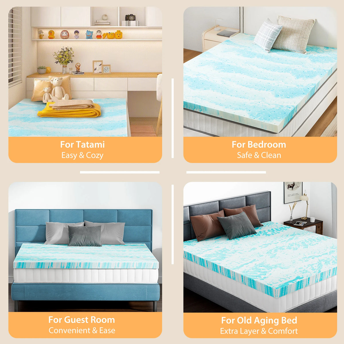 JHK Premium Gel Memory Foam Cooling Support Mattress Topper