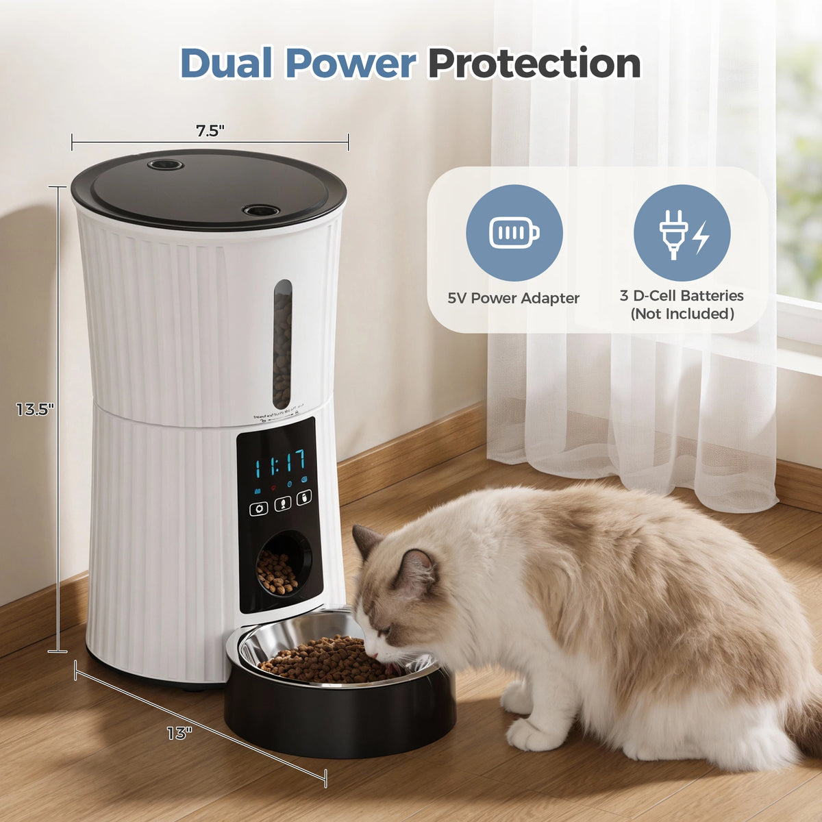Automatic Programmable Cat Feeder With WiFi App Control Dual Power