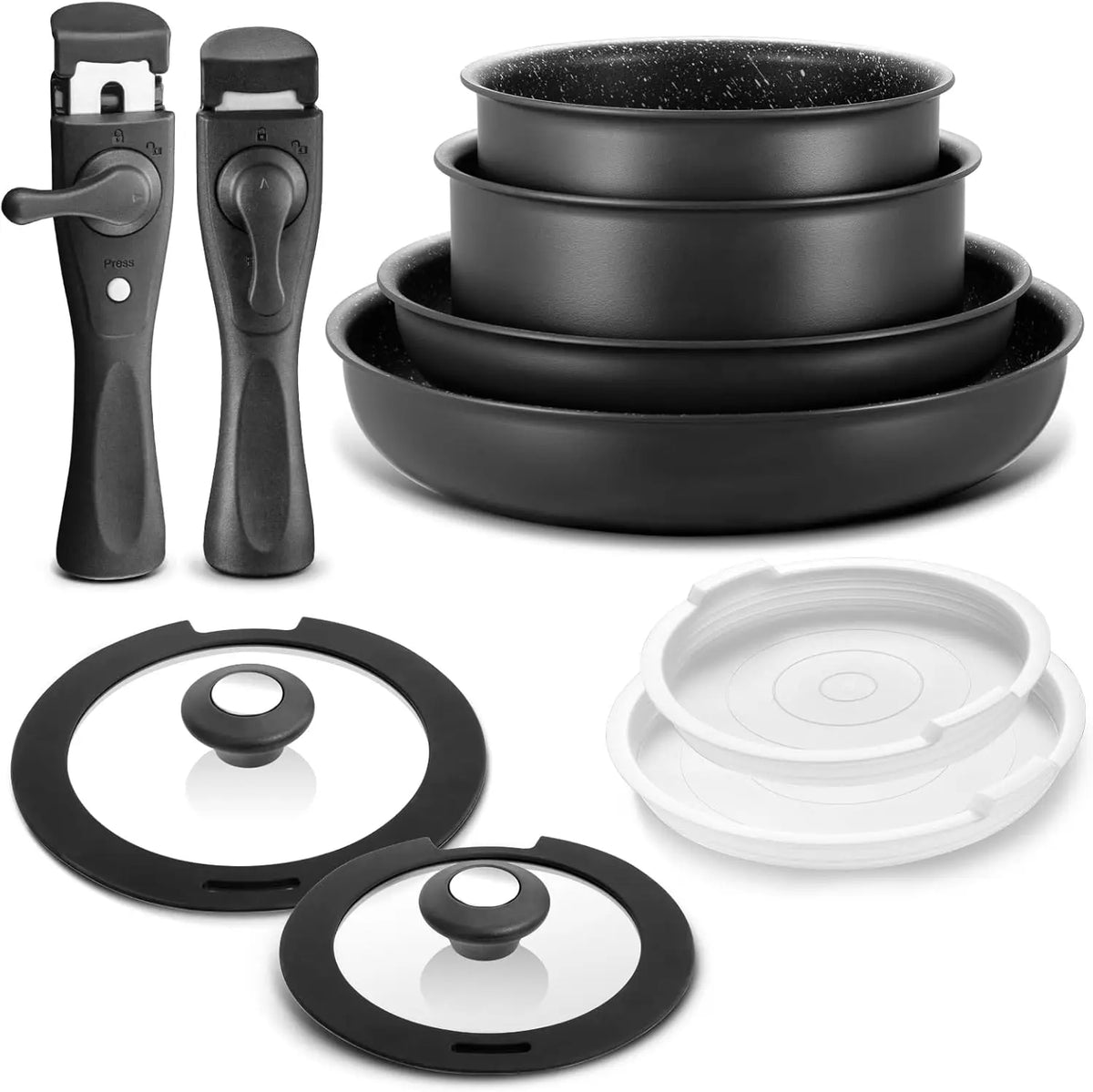 Durable Induction Cookware Set With Removable Handles And Nonstick Finish