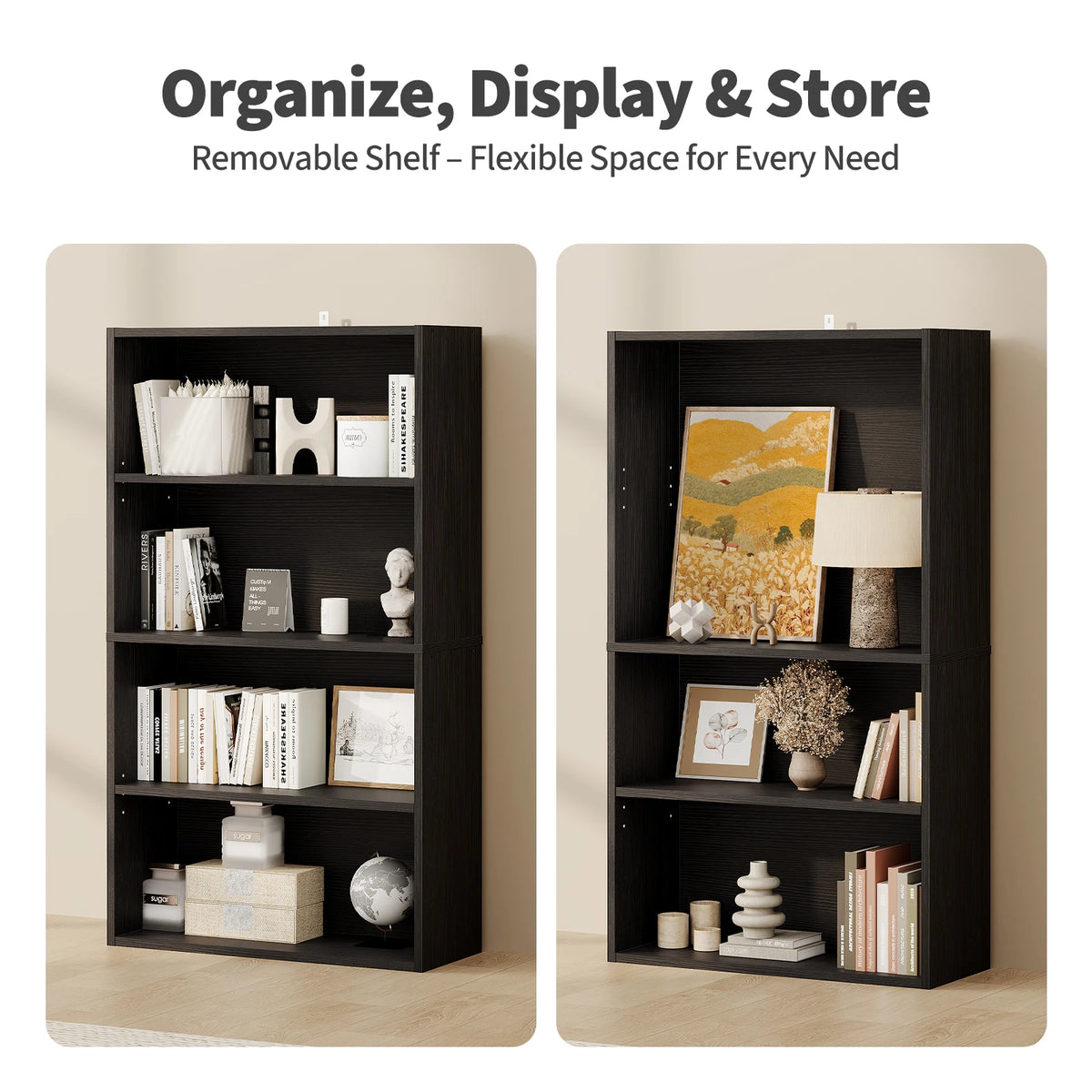 JHK Four Tier Wooden Bookcase For Home Office Storage Shelf