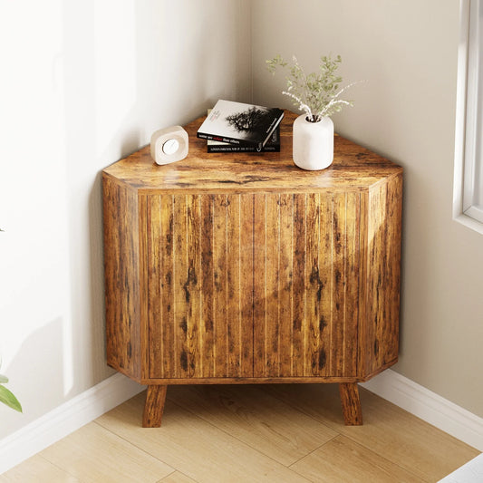 HiMISS Wooden Corner Cabinet With Adjustable Shelf For Living Room