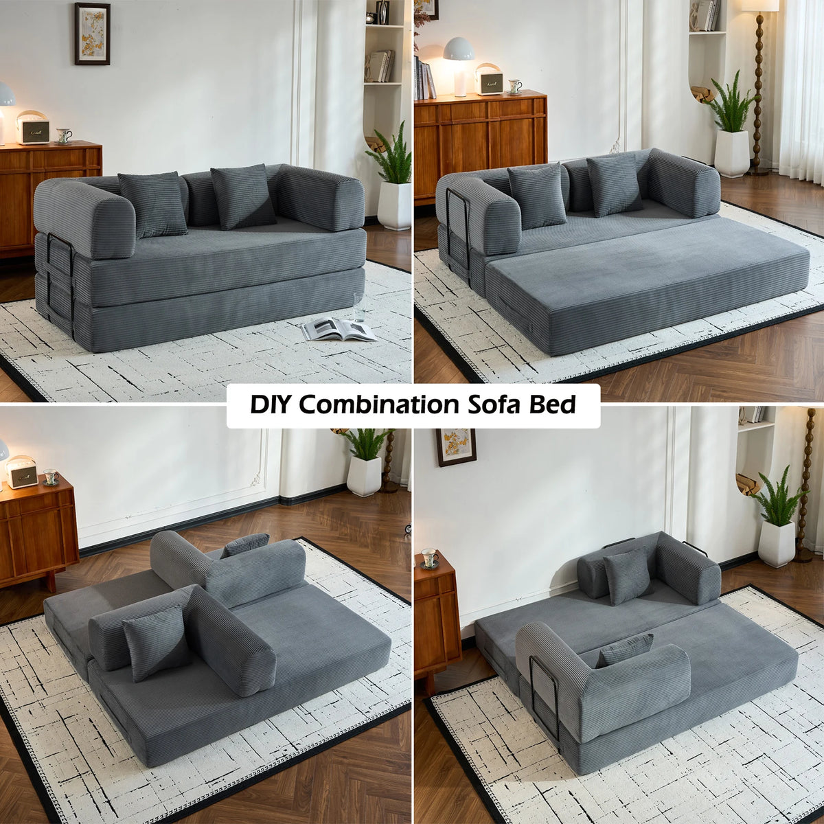 THOLASIS Folding Convertible Sofa Bed Velvet Futon Loveseat Living Room