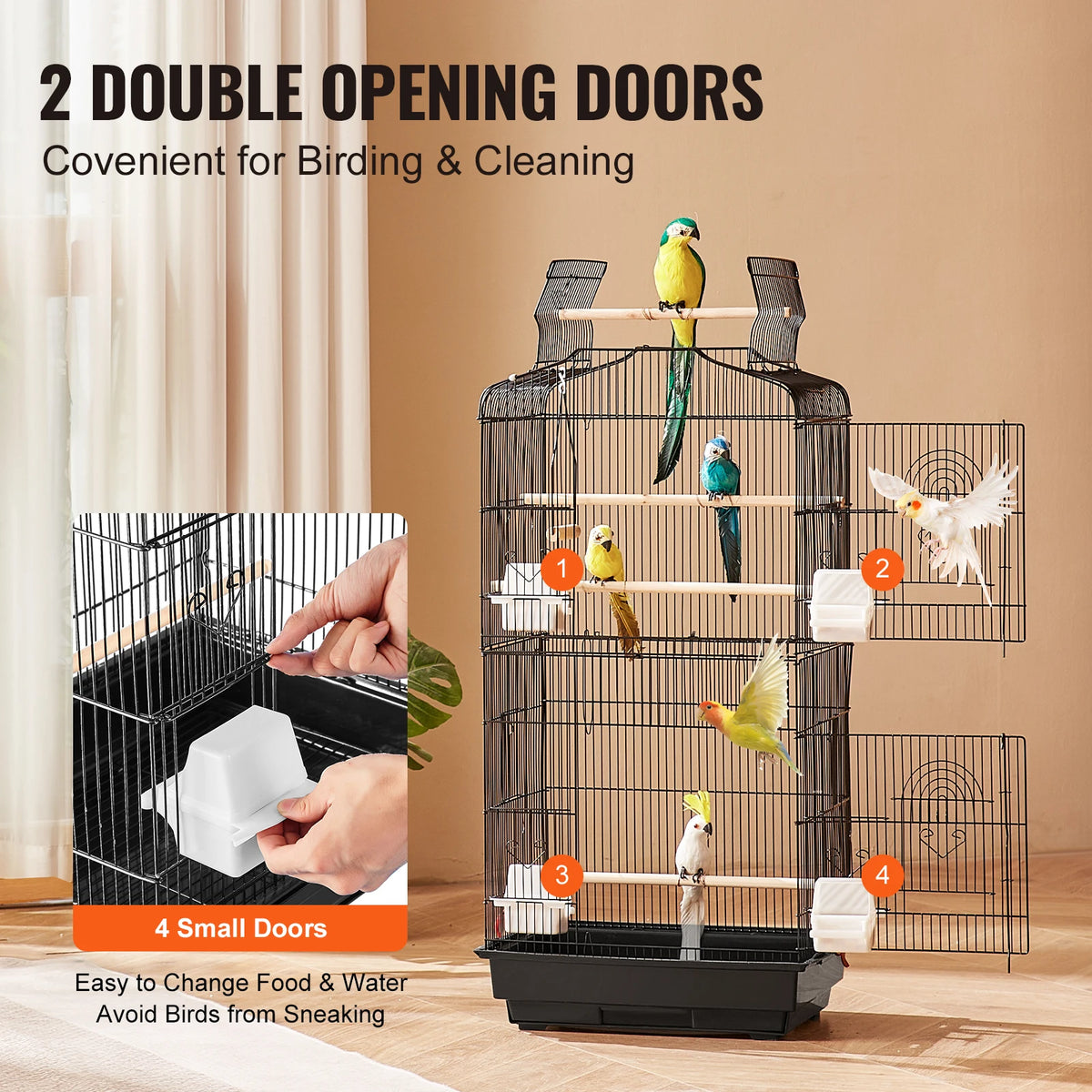 SucceBuy Hanging Bird Cage With Swing And Perch
