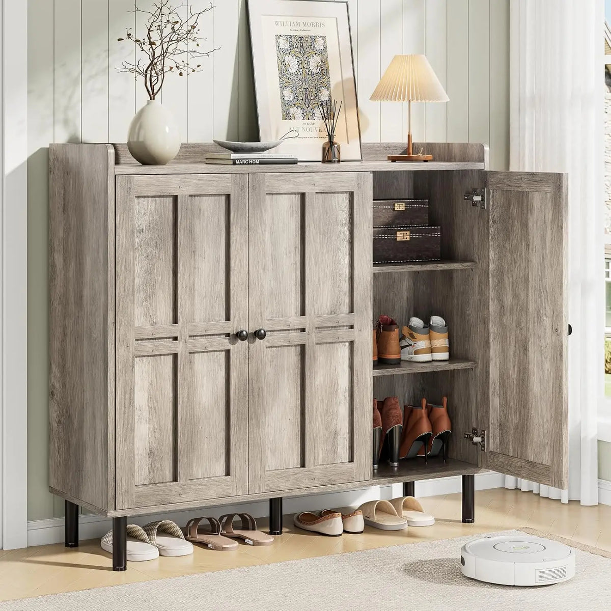 Onbrill Modern Wooden Shoe Cabinet With Three Doors For Entryway