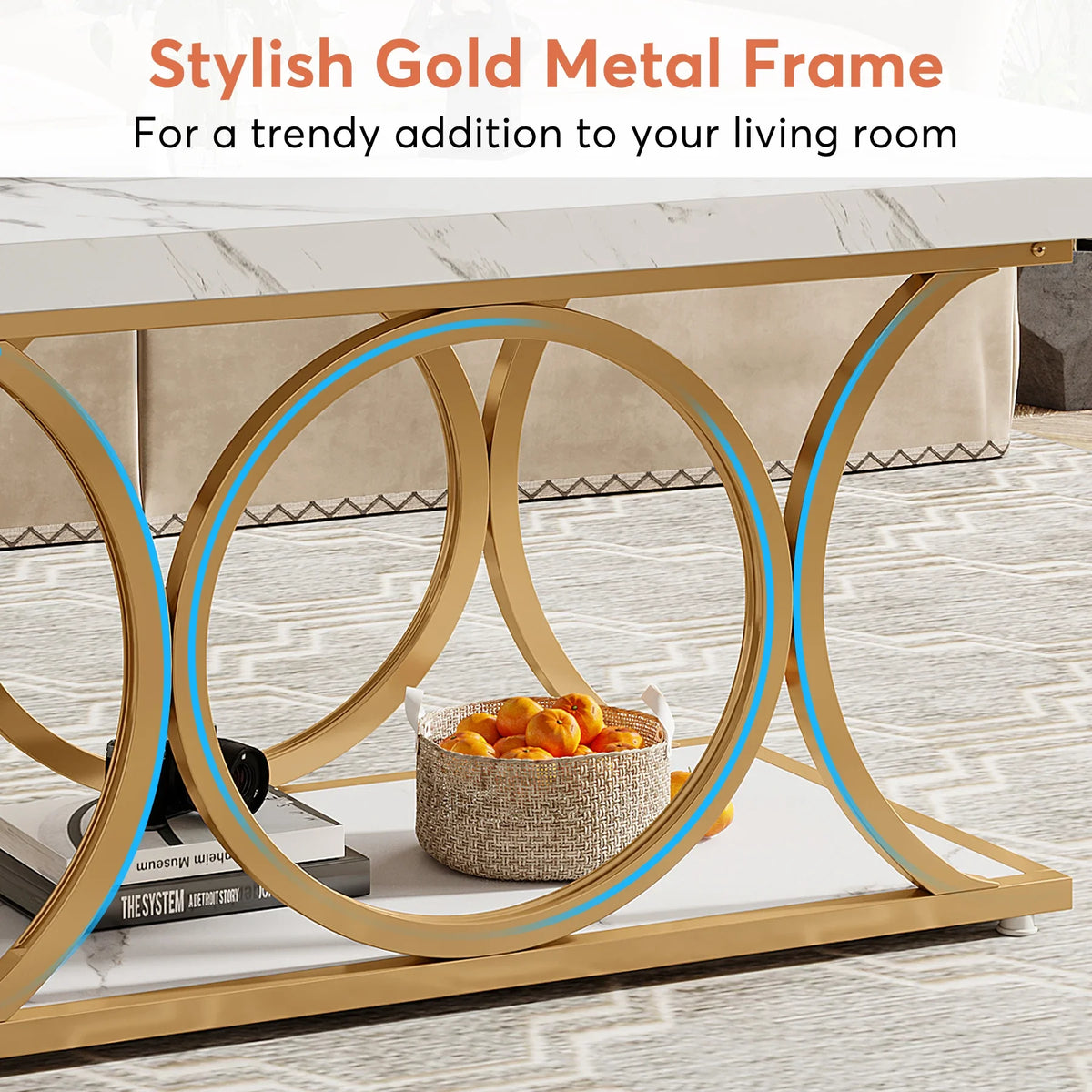 Tribesigns Modern Rectangle Coffee Table With Two Tier Shelving