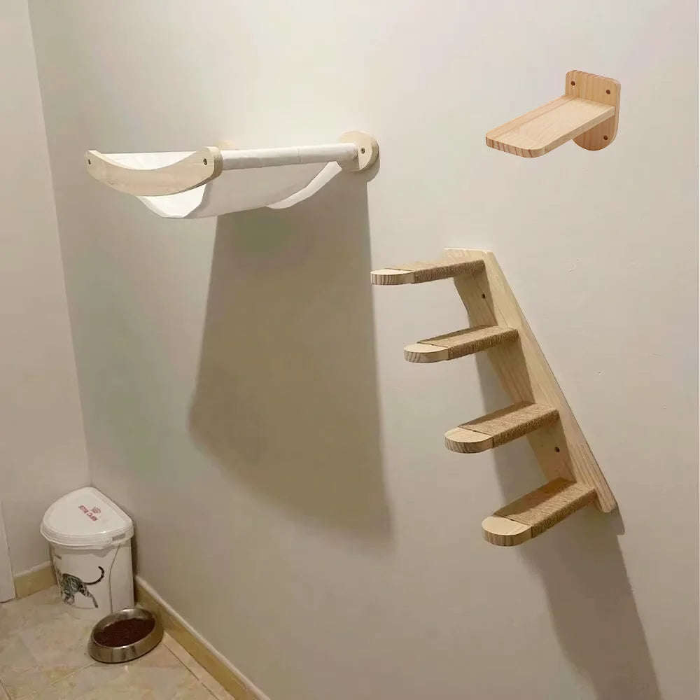 CWV Wall Mounted Cat Hammock And Scratching Stairway Shelf