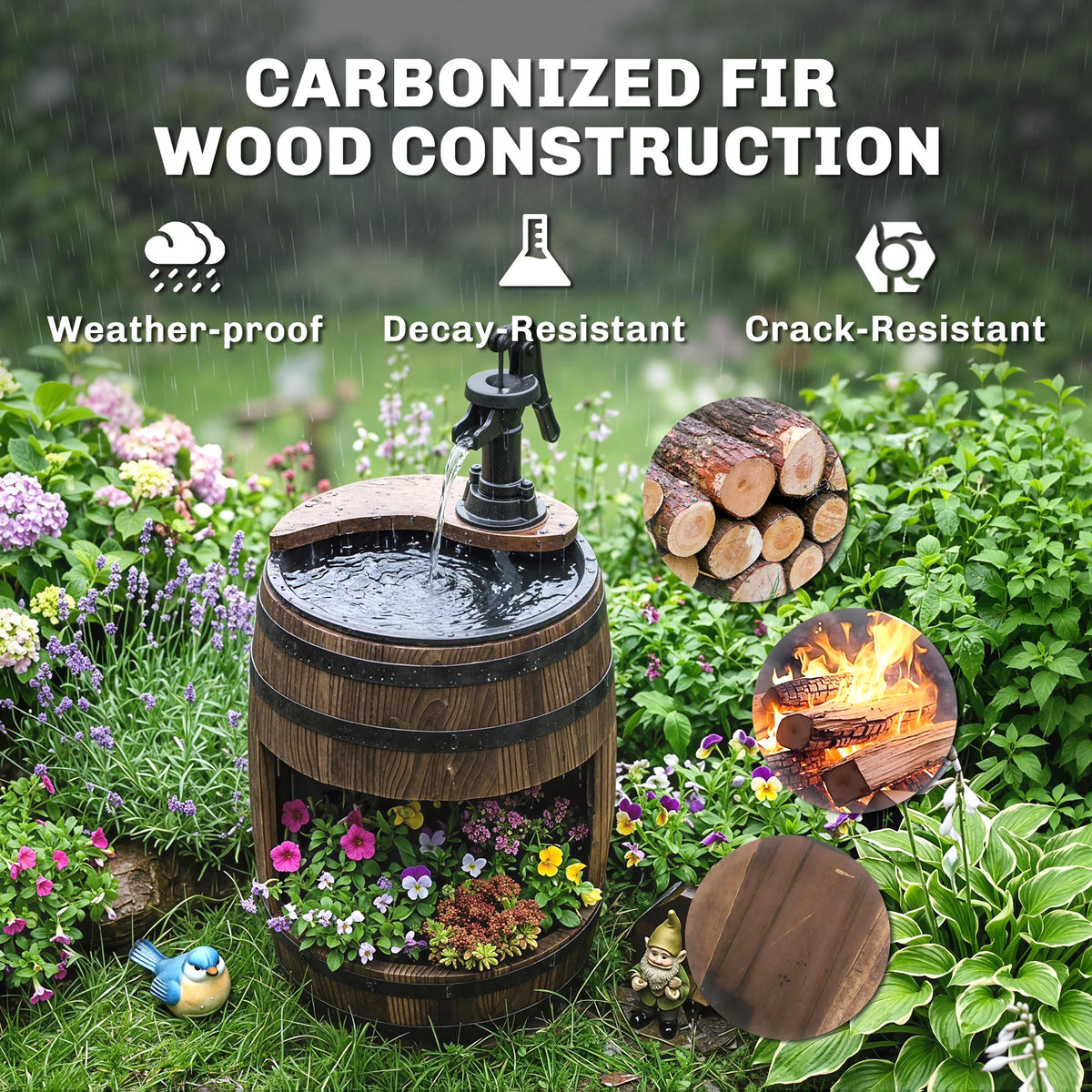 Outsunny Wooden Water Pump Fountain for Garden Patio Decor