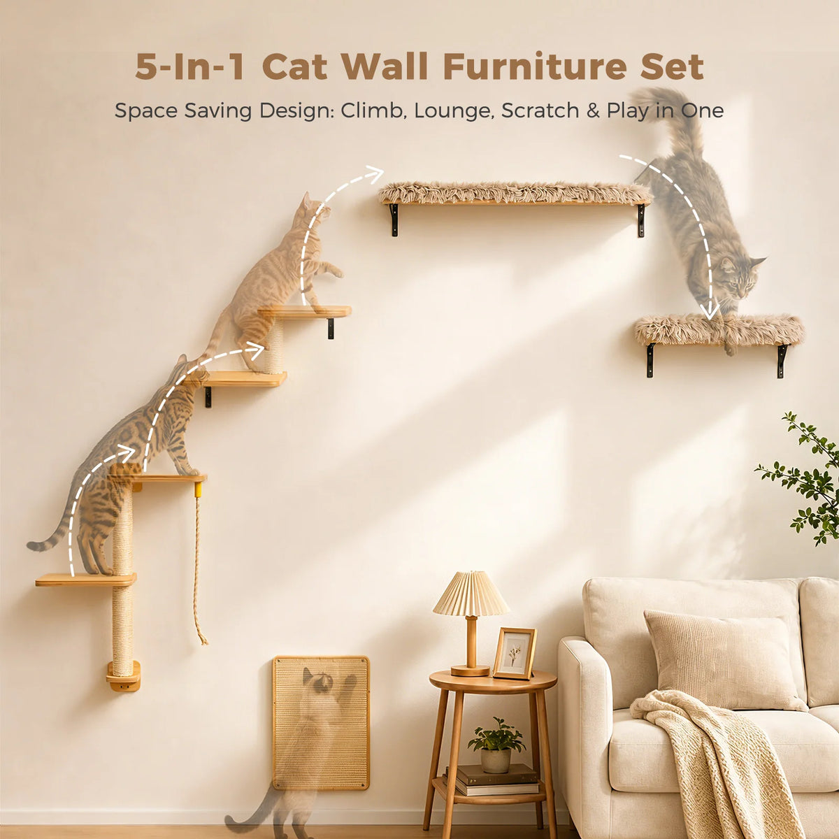 Pawz Road 5 Tier Wooden Wall Mounted Cat Climbing Shelf