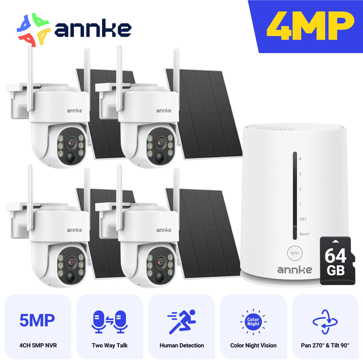 ANNKE 4MP Solar Wireless Security Camera System With NVR