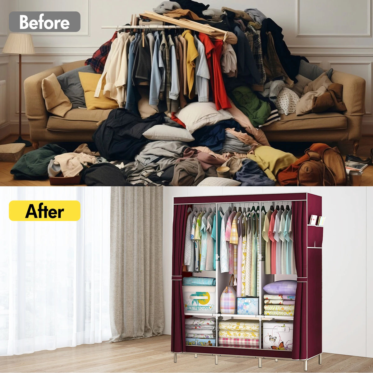 Portable Fabric Wardrobe Clothing Storage Organizer For Bedroom