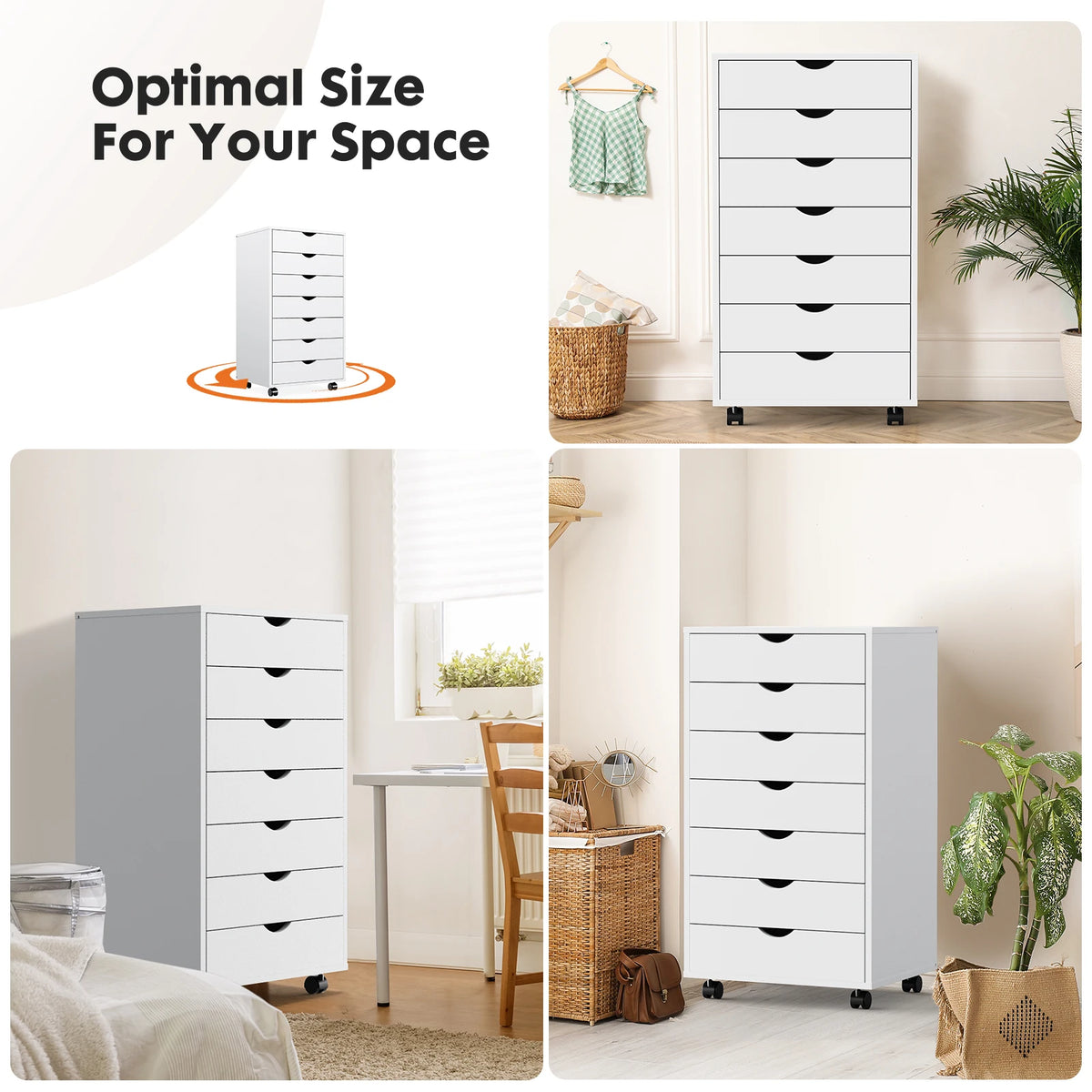 JHK 7 Drawer Wooden Mobile Filing Cabinet Desk Organizer Nightstand