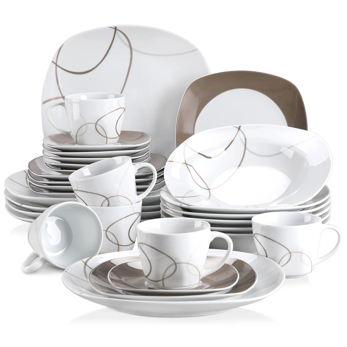 Malacasa 30Pc Porcelain Ceramic Dinner Set With Cups And Saucers