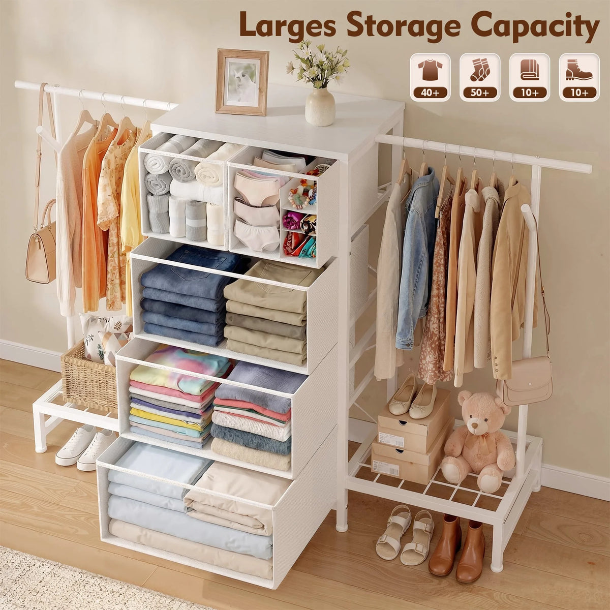 EnHomee Modern Dresser With Five Drawers And Hanging Rack