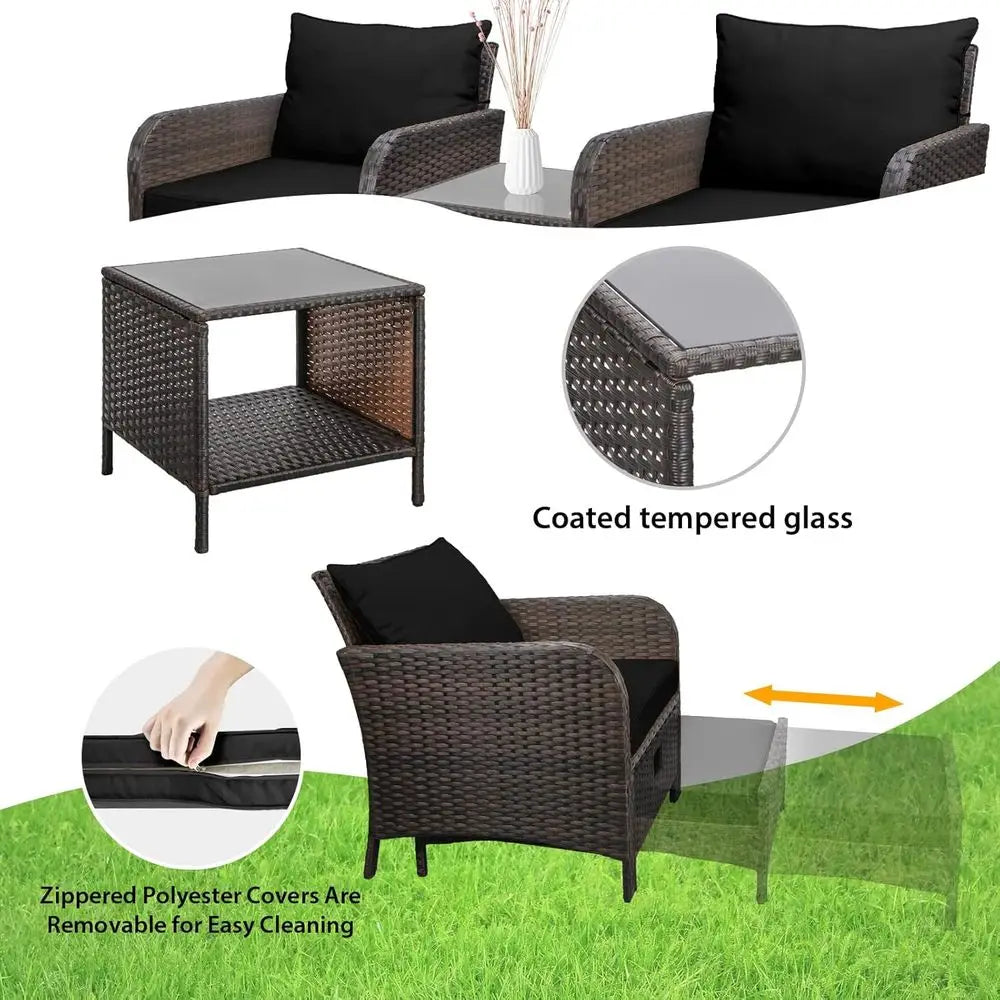 Five Piece Outdoor PE Wicker Patio Lounge Furniture Set