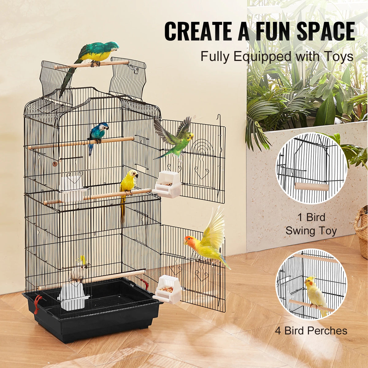 SucceBuy Hanging Bird Cage With Swing And Perch