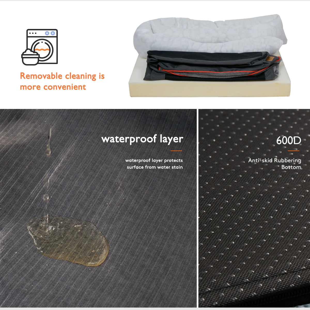 BINGOPAW Removable Cover Foam Dog Bed With Washable Waterproof Design