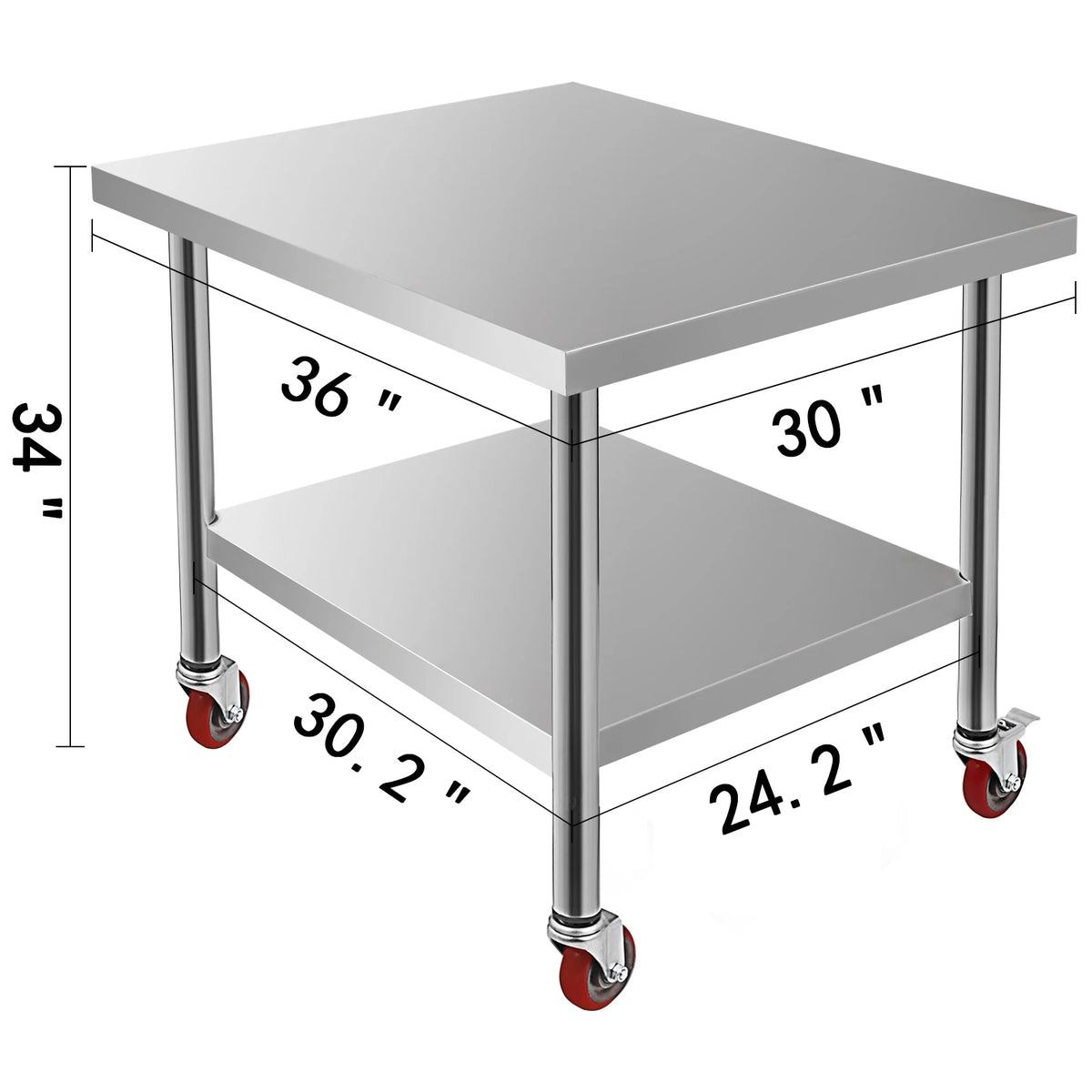 SucceBuy Stainless Steel Kitchen Prep Table Caster Wheels Backsplash