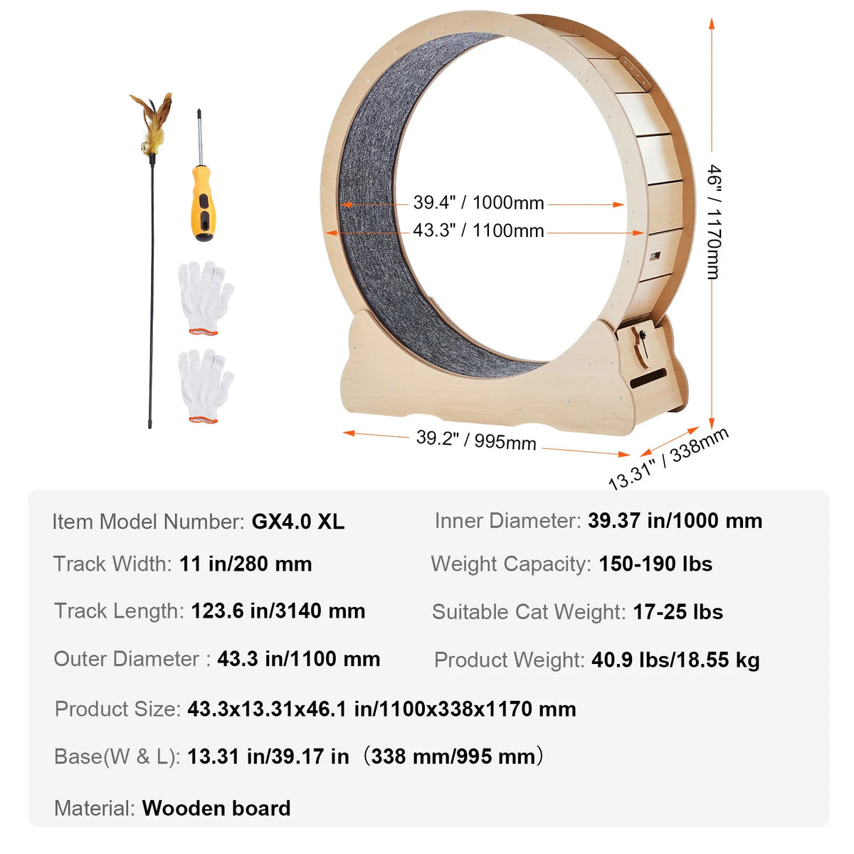 SucceBuy Wooden Cat Exercise Wheel For Indoor Cat Running