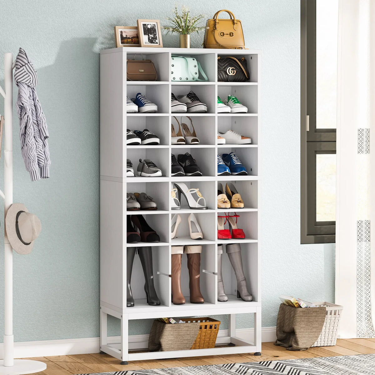 Tribesigns Wooden Shoe Cabinet Multi Tier Display Shelf Rack