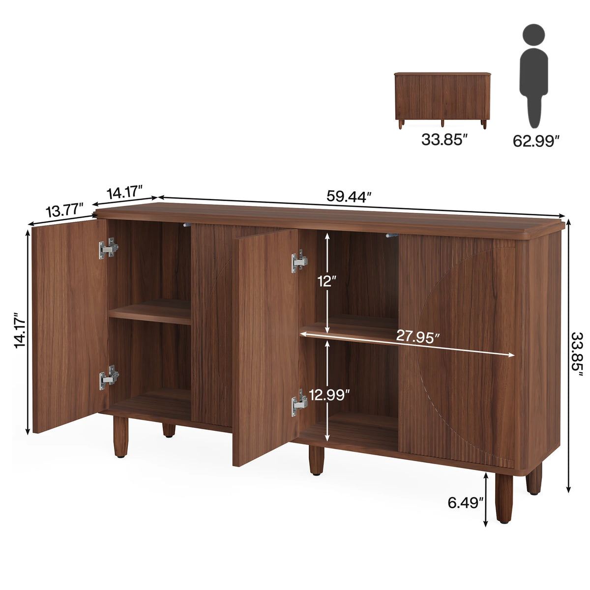 Tribesigns Modern Wood Buffet Cabinet With Storage And Double Doors
