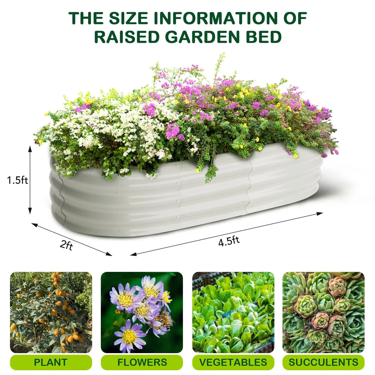 HiMISS 2 Pack Galvanized Steel Oval Raised Garden Bed Planters