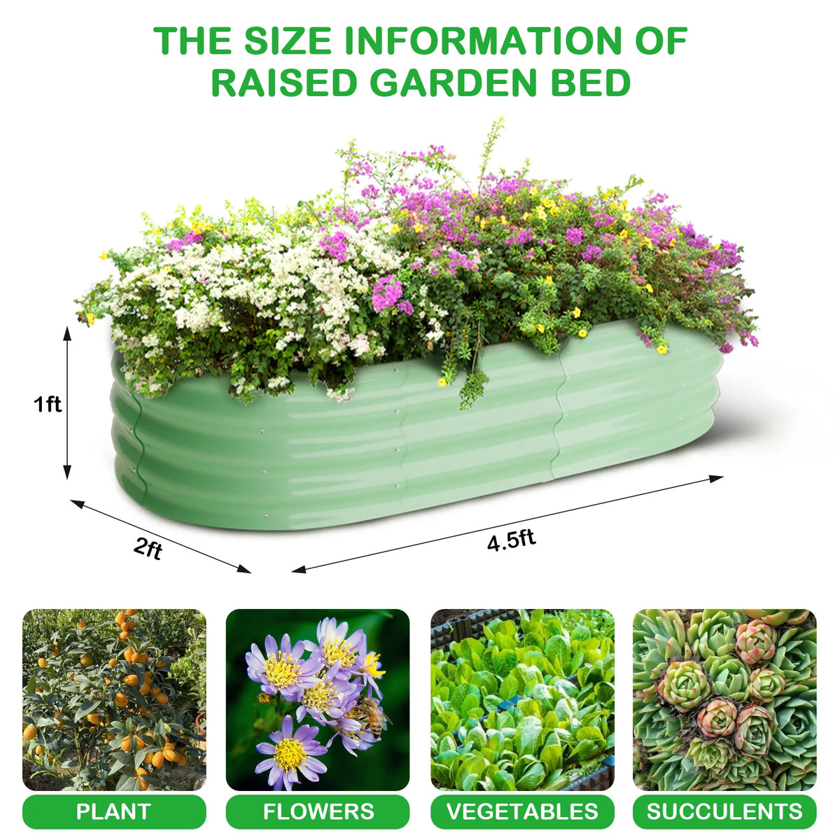 HiMISS 2 Pack Galvanized Steel Oval Raised Garden Bed Planters