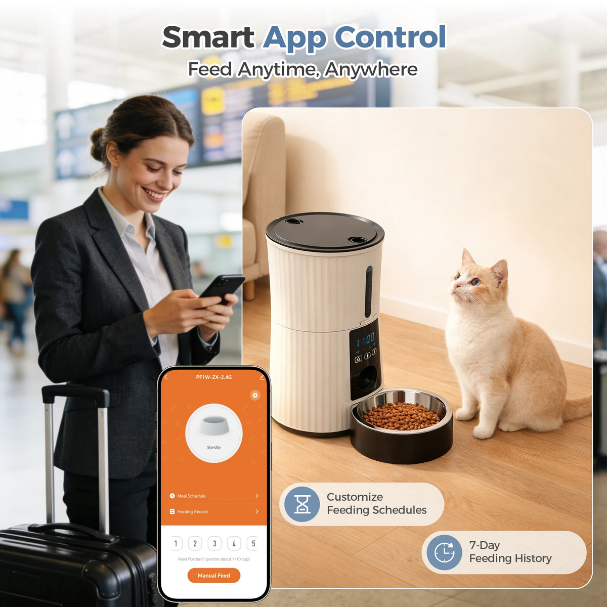 Automatic Programmable Cat Feeder With WiFi App Control Dual Power