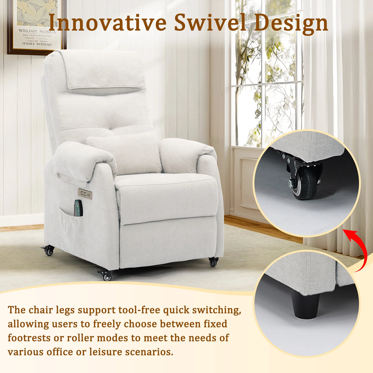 KORSER Power Recliner Chair With Wheels And USB Ports