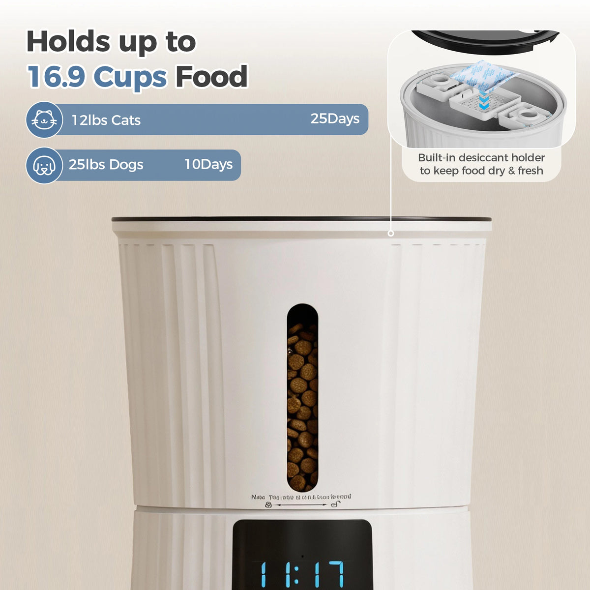 Automatic Programmable Cat Feeder With WiFi App Control Dual Power