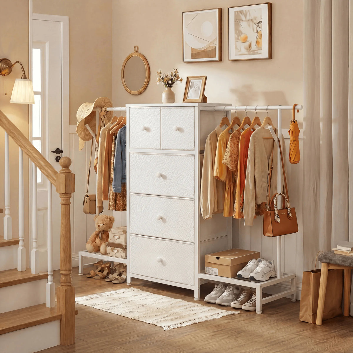 EnHomee Modern Dresser With Five Drawers And Hanging Rack
