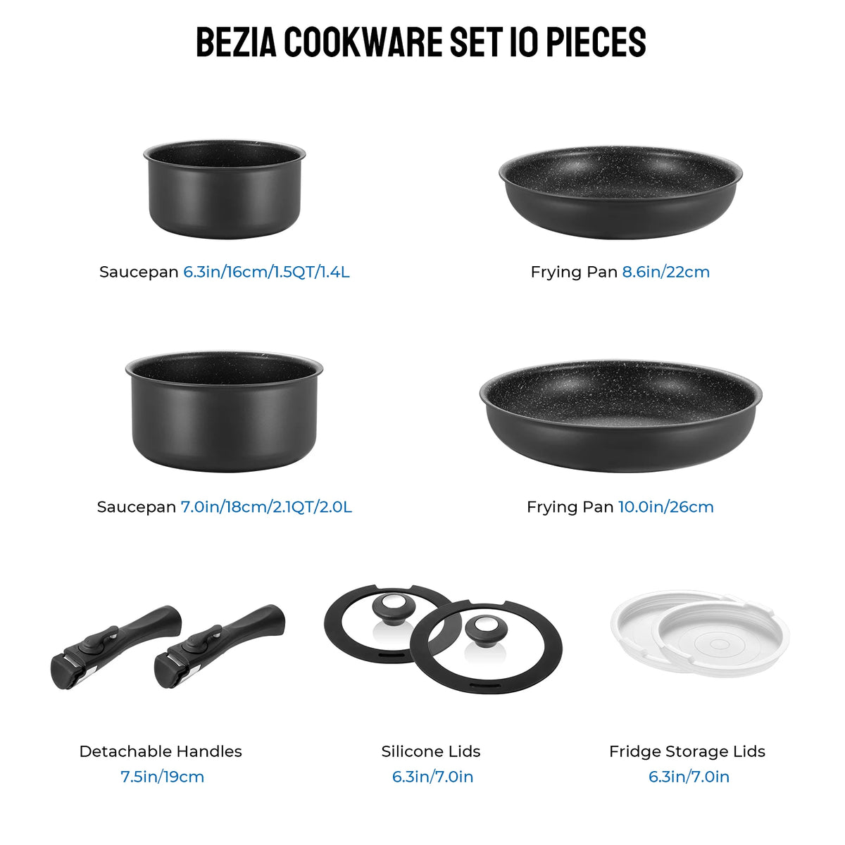 Durable Induction Cookware Set With Removable Handles And Nonstick Finish