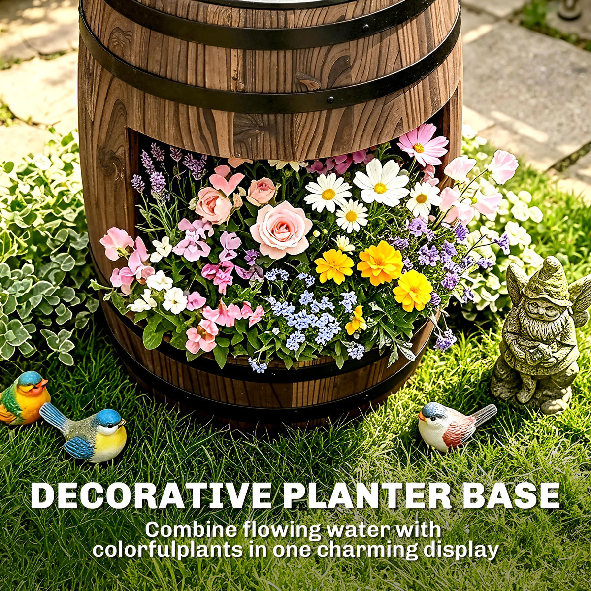 Outsunny Wooden Water Pump Fountain for Garden Patio Decor