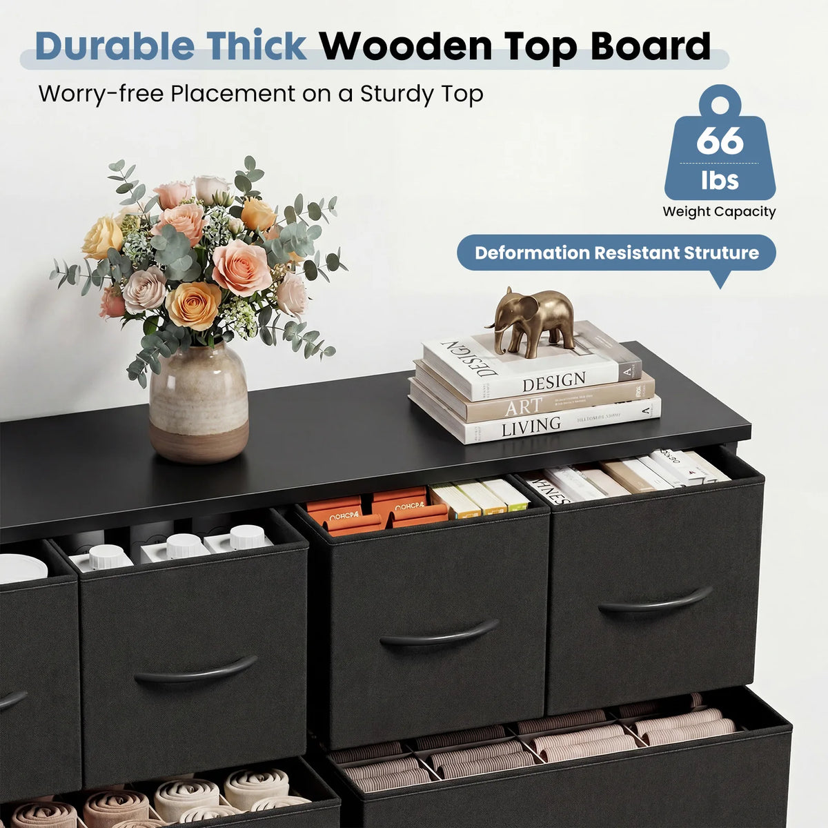 JHK Modern Fabric Drawer Storage Cabinet With Steel Frame